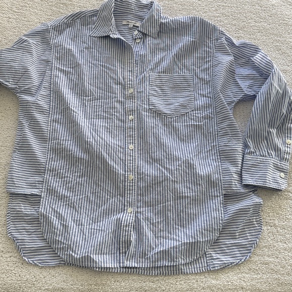 Madewell Light Blue Striped Button Down Shirt women's button-up XS Oversized - Picture 8 of 10